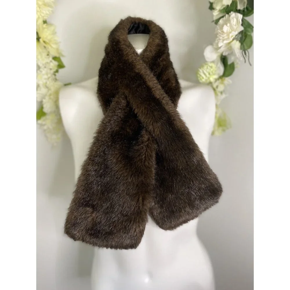 Vintage 60s Faux‎ Fur Shrug Wrap Cape Stole Brown Lined Stay Put 38